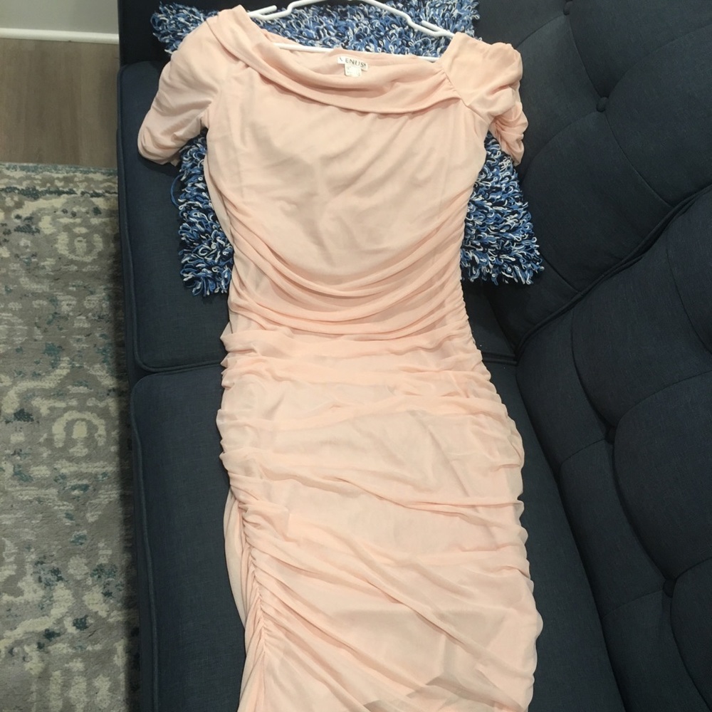 Ruched Mesh Bodycon Dress Venus xl light pink